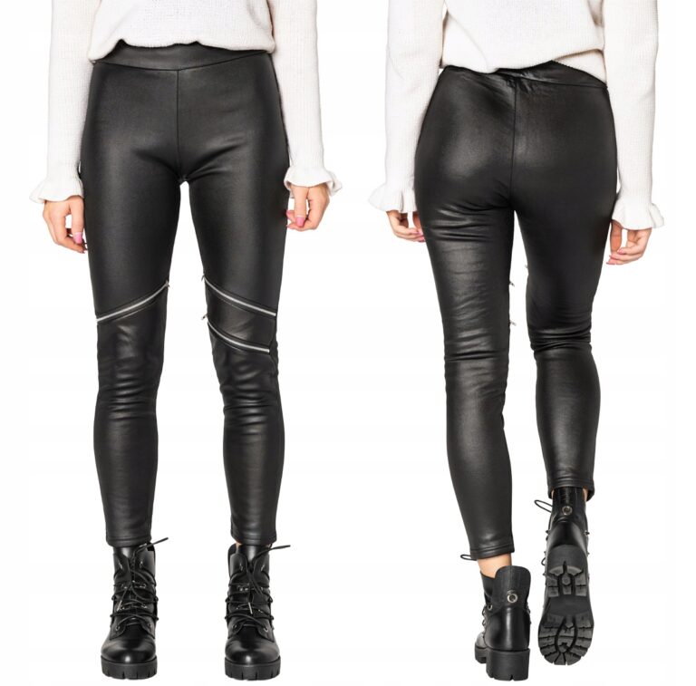 Ciepłe Spodnie Ocieplane Damskie Skóra 034 r M/L