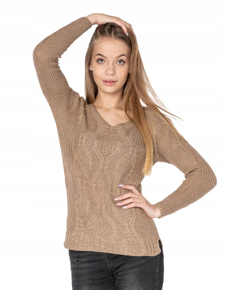Lekki Sweterek Damski Sweter Serek SD03-04 brązowy