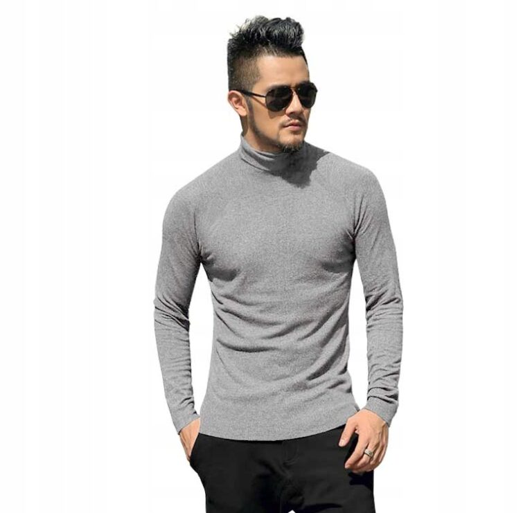 Elegancki golf sweter męski AREK swetry M mel/jasn
