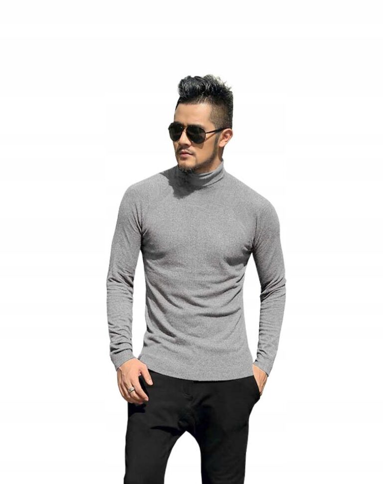Elegancki golf sweter męski AREK swetry M mel/jasn