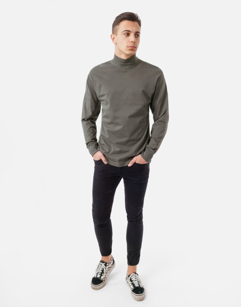 Półgolf męski cienki sweter golf ADAM M oliw-szary