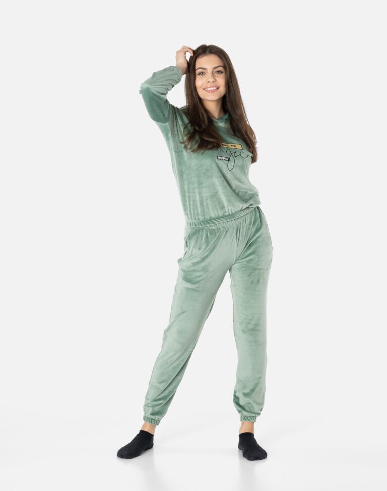 Dres Damski z Welur Komplet Spodnie Bluza 3707-4 S