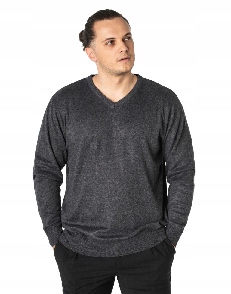 Duży Cienki Sweter Męski Sweterek Vneck 6323-4 3XL