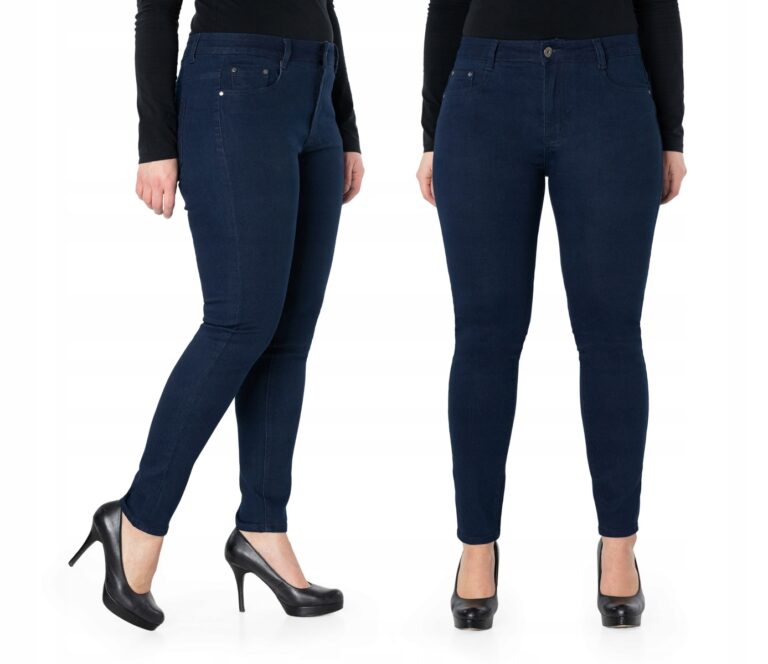 Duże Granatowe Spodnie Rurki Jeans Damskie 3357 48