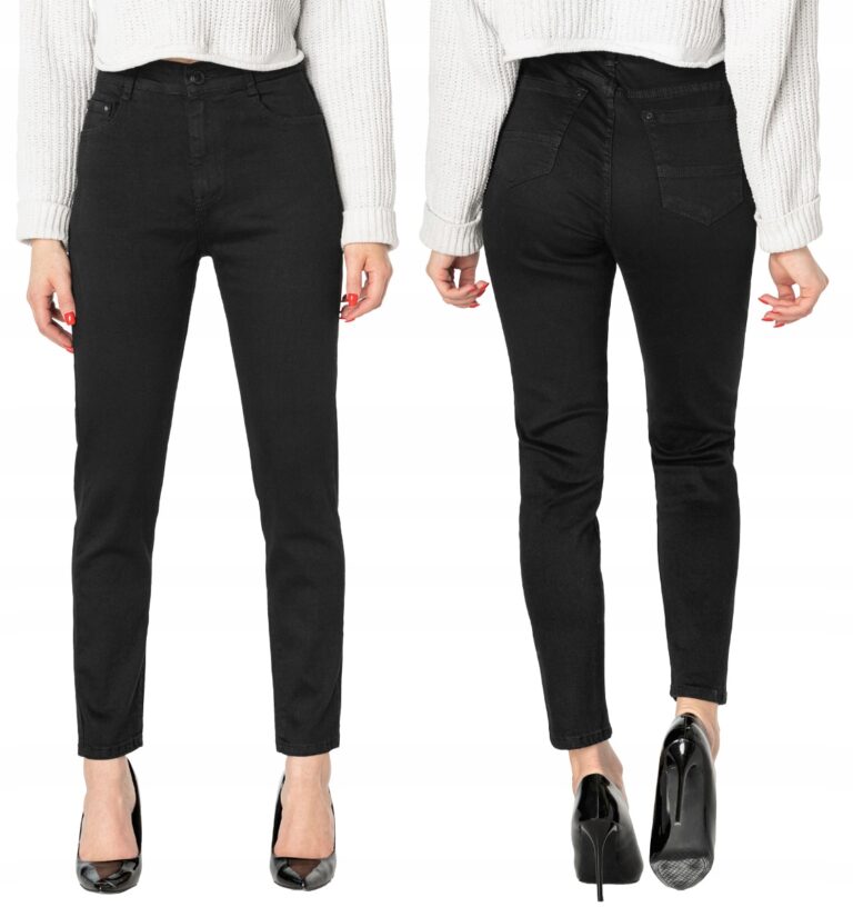 Duże Czarne Jeansy Rurki Spodnie Damskie 2143 W 38