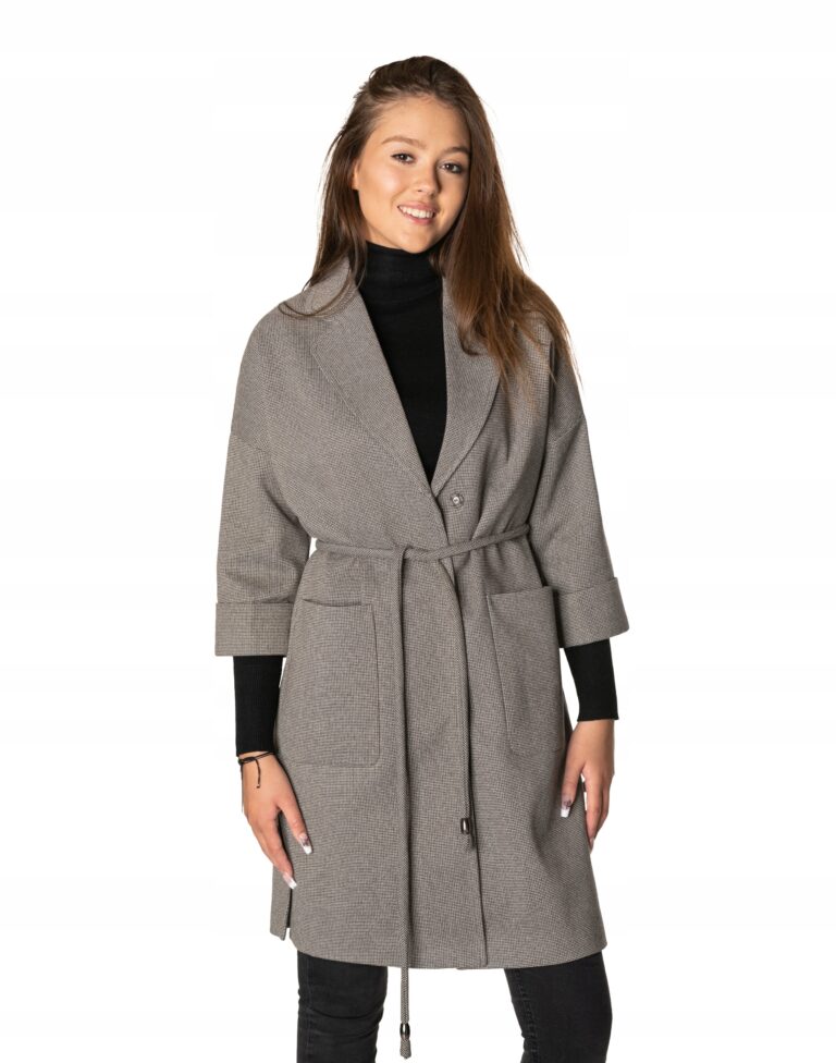 Elegancki Długi Płaszcz Damski Trencz Oversize Na Wiosnę Jesień 2718-3 r L