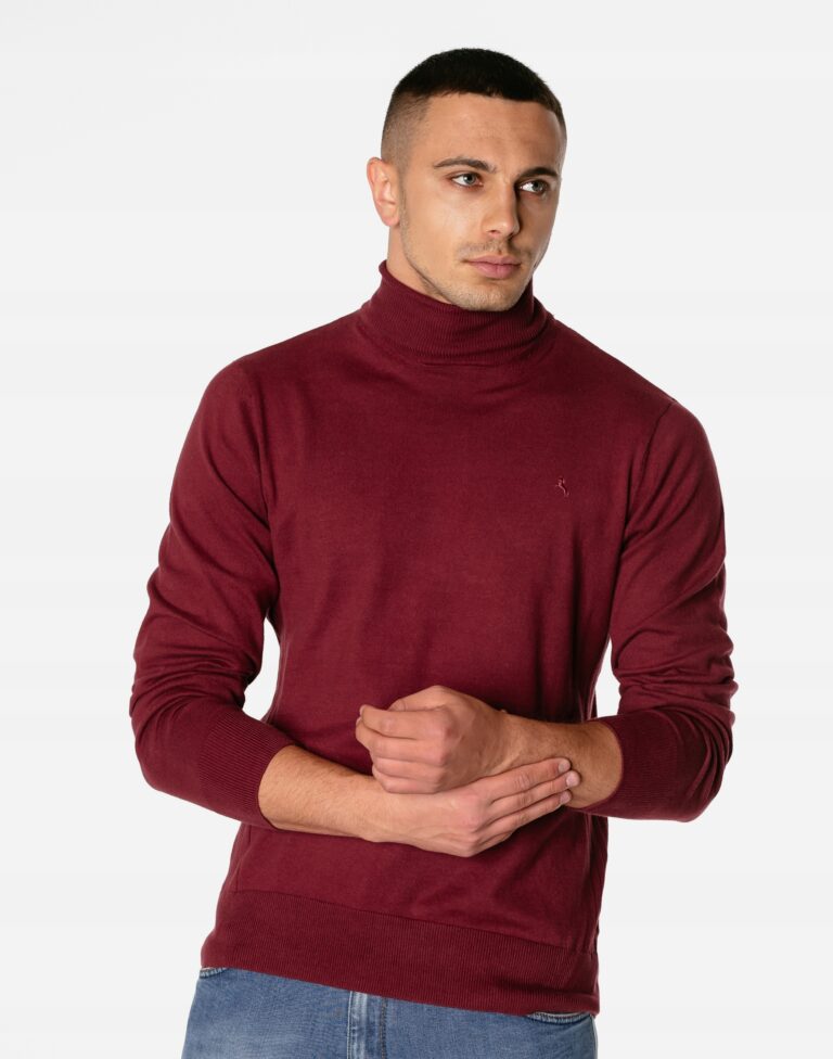 Elegancki Cienki Sweter Męski Golf S2S Burgund 3XL