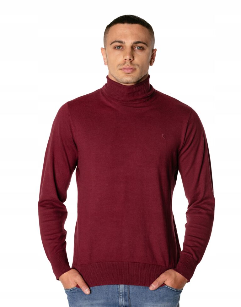 Elegancki Cienki Sweter Męski Golf S2S Burgund XL