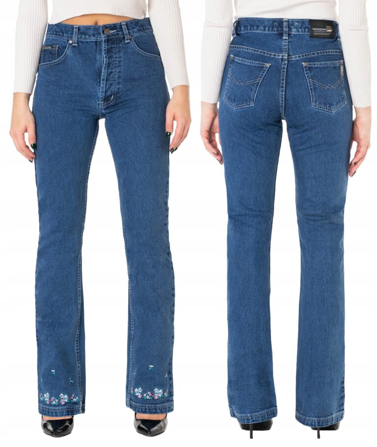 Spodnie Damskie Dzwony Jeansy Kwiaty 10013 W31 L32
