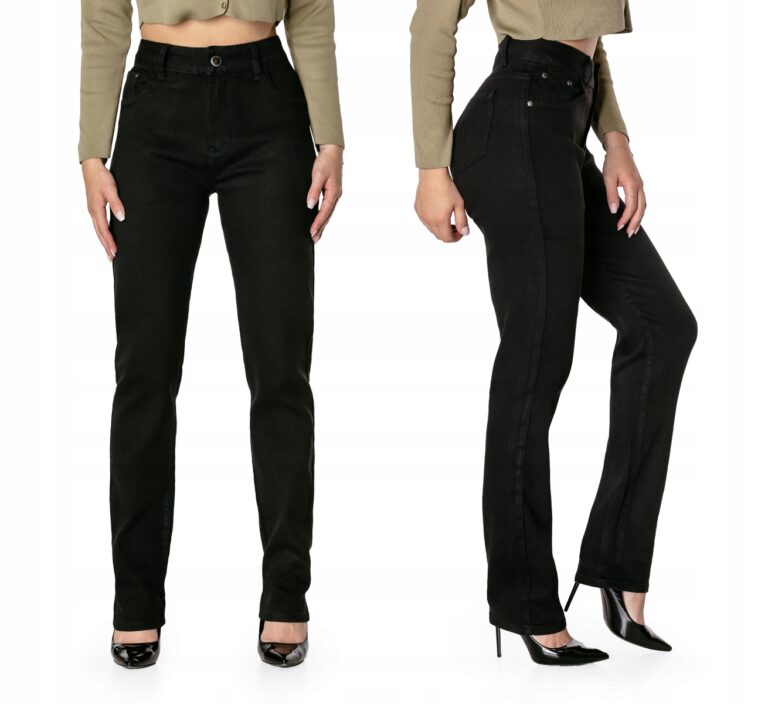 Czarne Spodnie Jeansy Damskie Wysoki Stan 354 W31