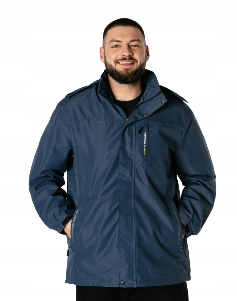Kurtka Męska Przejściowa z Kapturem Wiatrówka Polar Kaptur 2165-04 r XXL