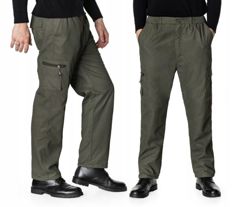 Ciepłe Ocieplane Spodnie Męskie Bojówki Cargo Ocieplone Polarem 142-03 r L