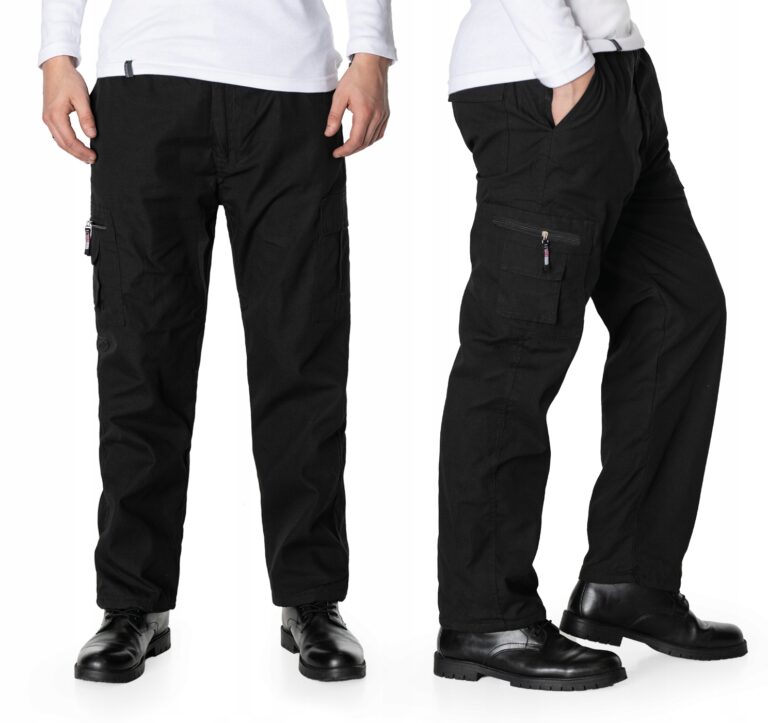 Ciepłe Ocieplane Spodnie Męskie Bojówki Cargo Ocieplone Polarem 148-02 r4XL