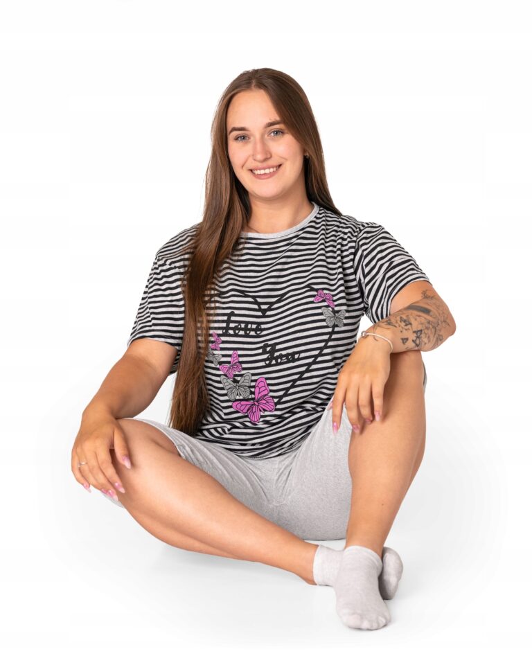 Piżama Damska Bawełna Koszulka Bluzka Krótkie Spodnie Spodenki 14998-2 4XL