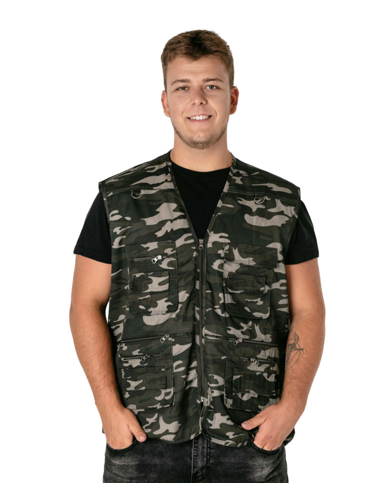 Duża Sportowa Kamizelka Męska Bezrękawnik Moro Cargo 14 Kieszeni ! MK07 6XL