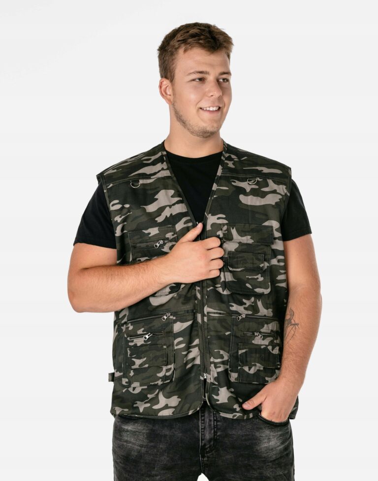 Duża Sportowa Kamizelka Męska Bezrękawnik Moro Cargo 14 Kieszeni ! MK07 6XL