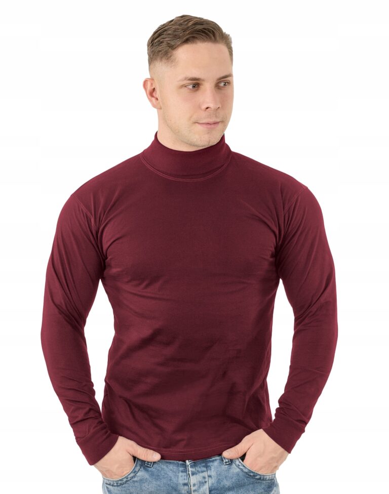 Elegancki Cienki Sweter Golf Męski Bawełniany Golfy WXM r XL bordowy