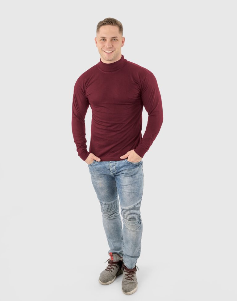 Elegancki Cienki Sweter Golf Męski Bawełniany Golfy WXM r XL bordowy