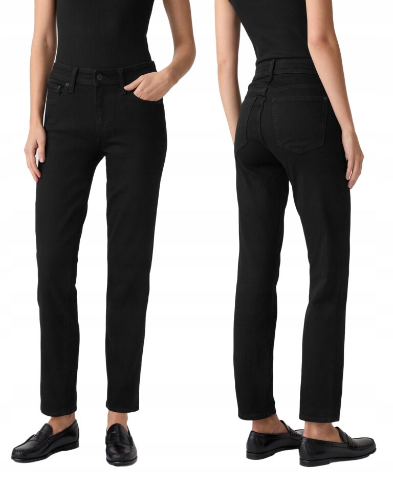 Czarne Spodnie Jeansy Damskie z Prostą Nogawką Wysoki Stan Strecz 2249 W35