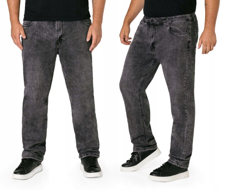 Czarne Spodnie Jeans Męskie Texasy Dżinsy z Szerszą Luźną Nogawką 65427 W40