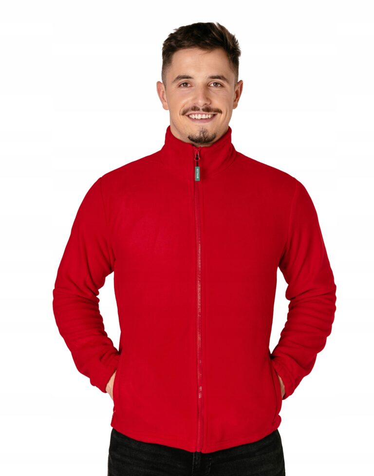 Ciepła Bluza Polarowa Męska Rozsuwana Polar Męski Rozpinany BARY M czerwony