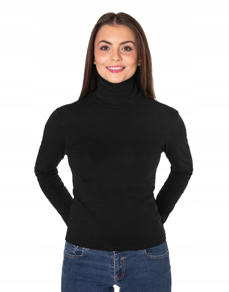 Elegancki Ciepły Sweter Damski Golf Klasyczny Gładki na Zimę 23296-1 S/M