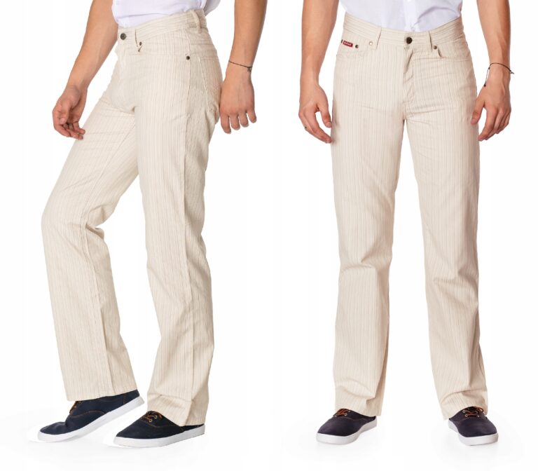 Jasne Cienkie Spodnie Męskie 100% Bawełniane na Wiosnę Lato Beż S01 W35 L34