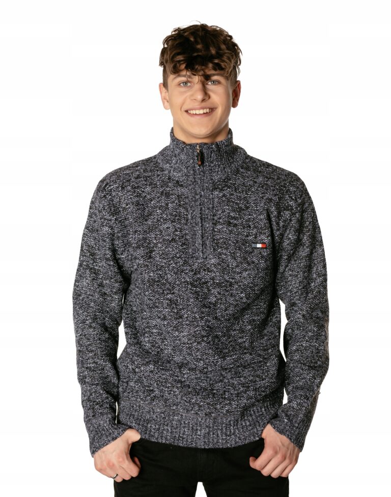 Elegancki Ciepły Sweter Męski z Rozsuwaną Stójką Półgolf Golf 2718 -01 XXL