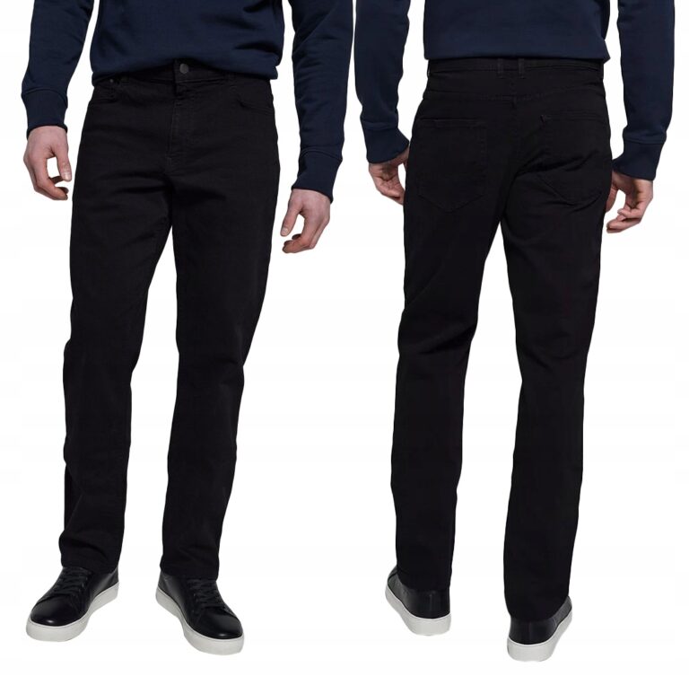 Czarne Spodnie Jeansy Męskie Dżinsy Texasy z Prostą Nogawką XF101 r W37 L32