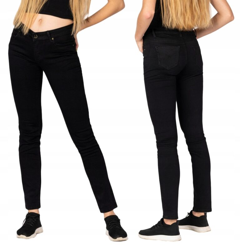 Czarne Spodnie Jeansy Rurki Damskie Dżinsy z Wysokim Stanem Strecz 0251 W39