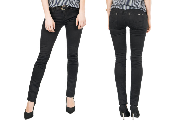 Czarne Jeansy Rurki Damskie Spodnie Pasek 740 78cm