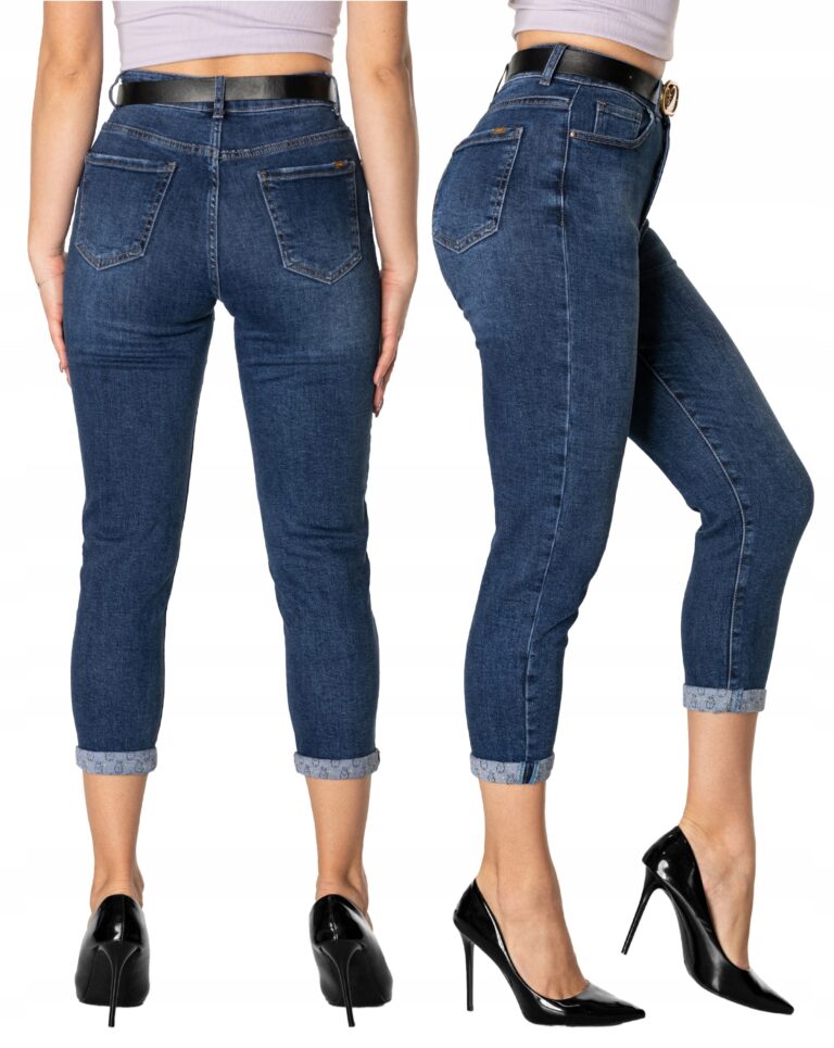 Spodnie Damskie Jeansy Rurki Wysoki Stan ze Streczem PASEK GRATIS ! 1086 XS