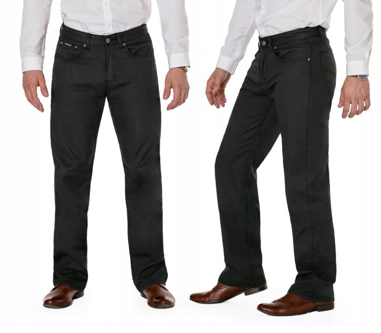 Eleganckie Cienkie Czarne Spodnie Męskie Materiałowe Prosta Nogawka R11 W31