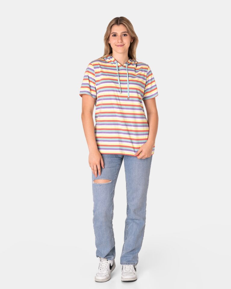 Cienka Bluzka Koszulka Damska Bawełna T-shirt z Kapturem Lato 16886-4 3XL