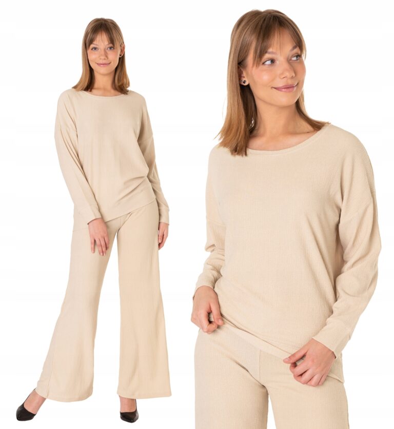 Elegancki Cienki Przewiewny Komplet Damski Bluzka Spodnie Na Lato 2497-2 M