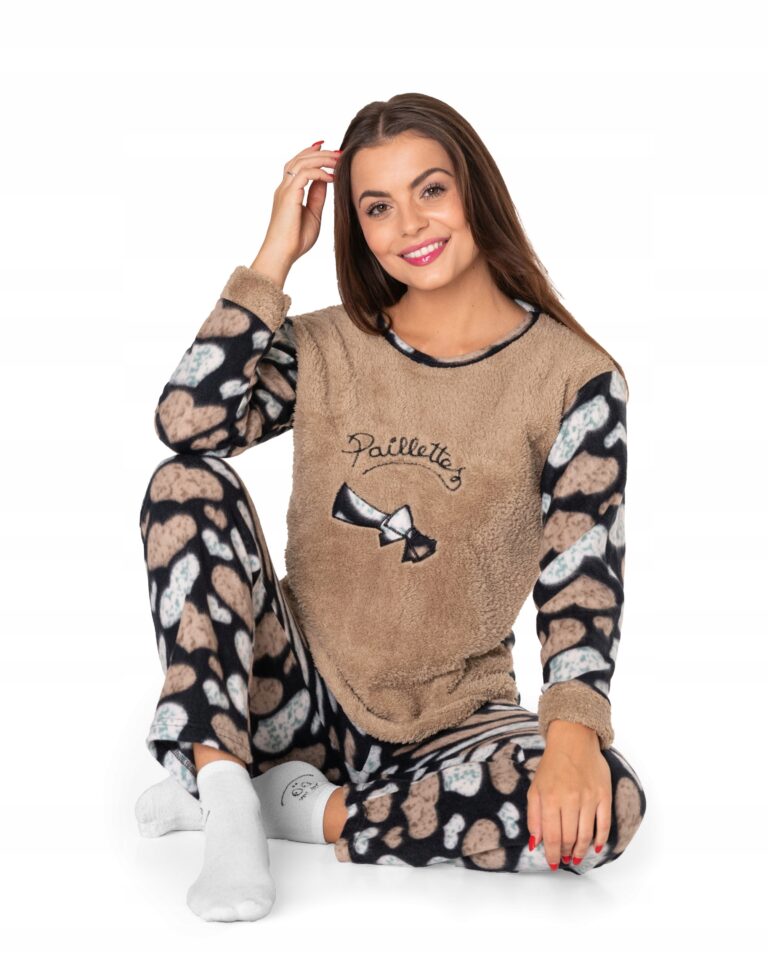 Ciepła Gruba Piżama Damska Futerko Polar Koszulka Spodnie Opaska ! 0374 r M