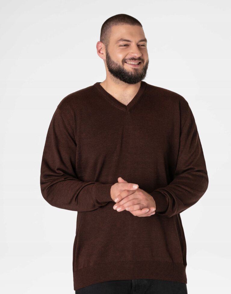 Elegancki Cienki Sweter Męski Duży Swetr Gładki w V Serek Szpic 8121-9 5XL