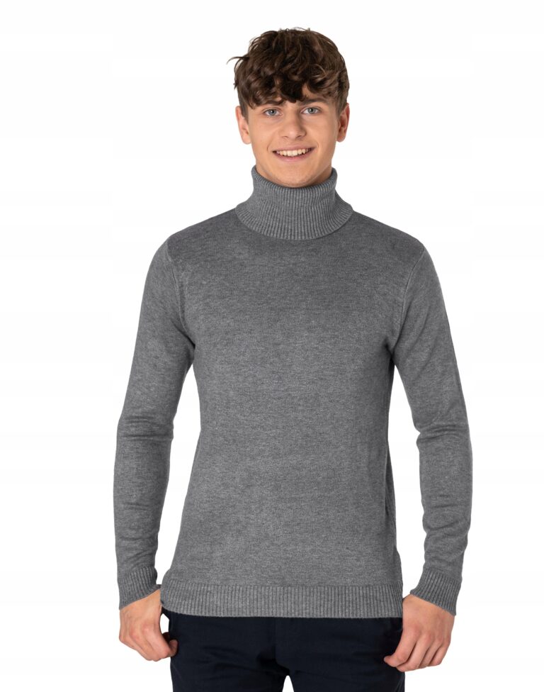 Elegancki Ciepły Sweter Męski Swetr Golf Gładki Swetry na Zimę 2673-01 XXL