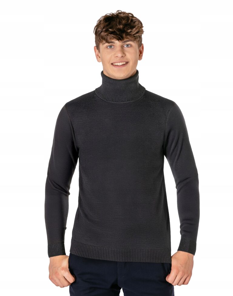 Elegancki Ciepły Sweter Męski Swetr Golf Gładki Swetry na Zimę 2673-05 3XL