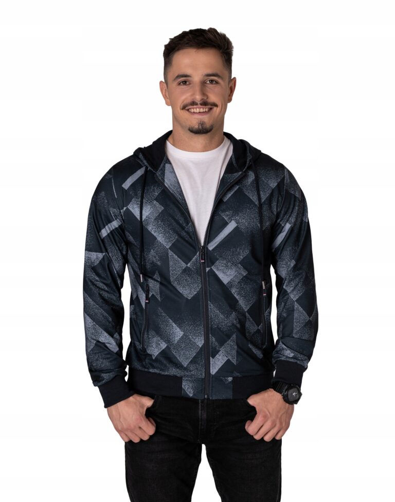 Cienka Sportowa Kurtka Przejściowa Męska Wiatrówka Bluza Kaptur 46644-3 XL