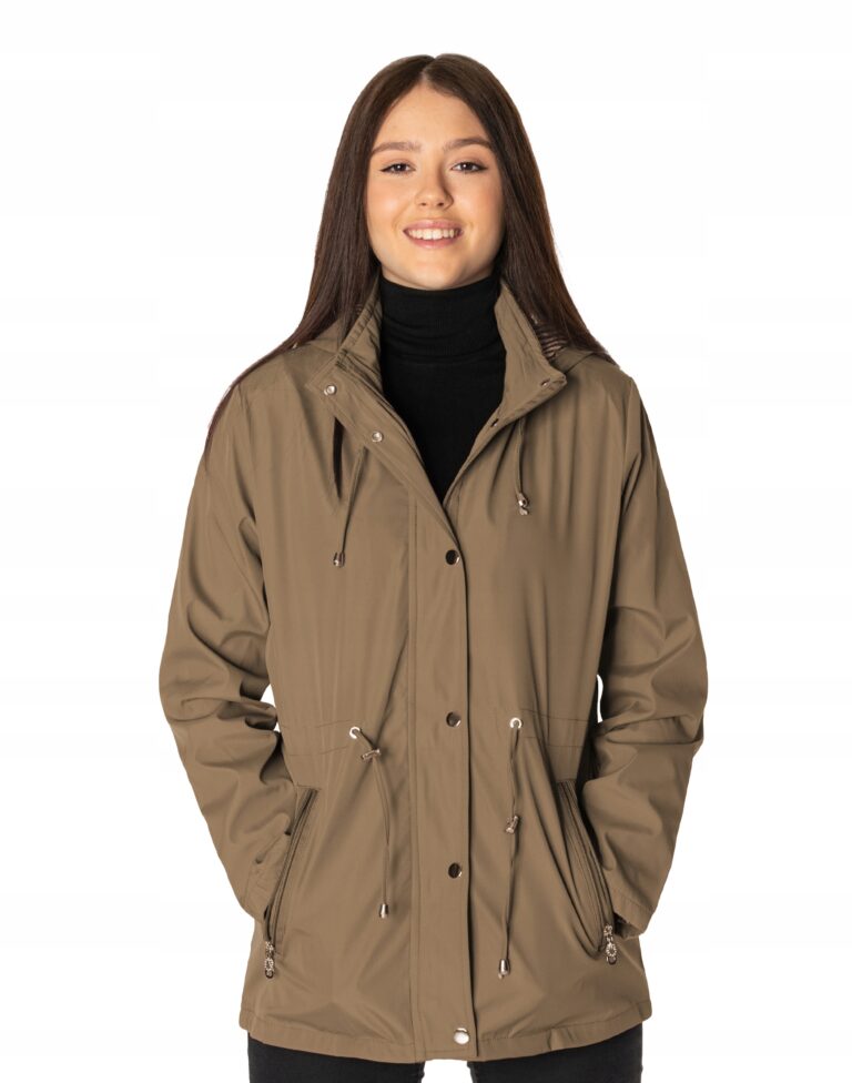 Cienka Kurtka Damska Przejściowa Wiatrówka Płaszczyk z Kapturem 771-10 3XL