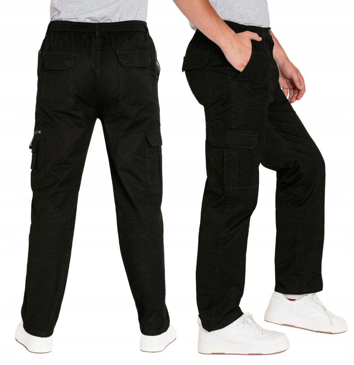 Czarne Spodnie Bojówki Męskie Trekingowe Militarne 7 Kieszeni ! K1002-1 4XL