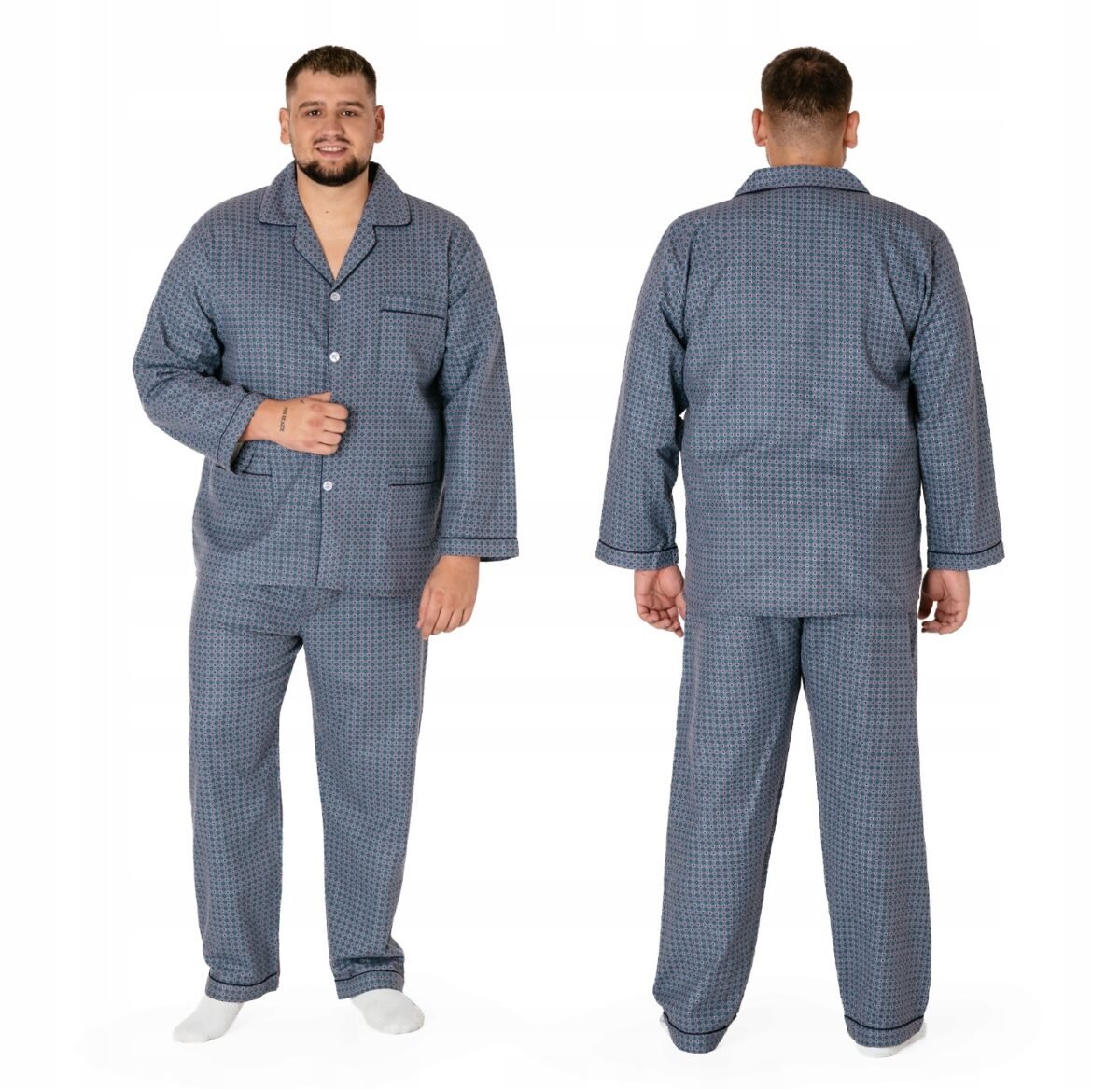 Duża Ciepła Piżama Męska Flanelowa Bawełniana Koszula + Spodnie 4033-4 5XL