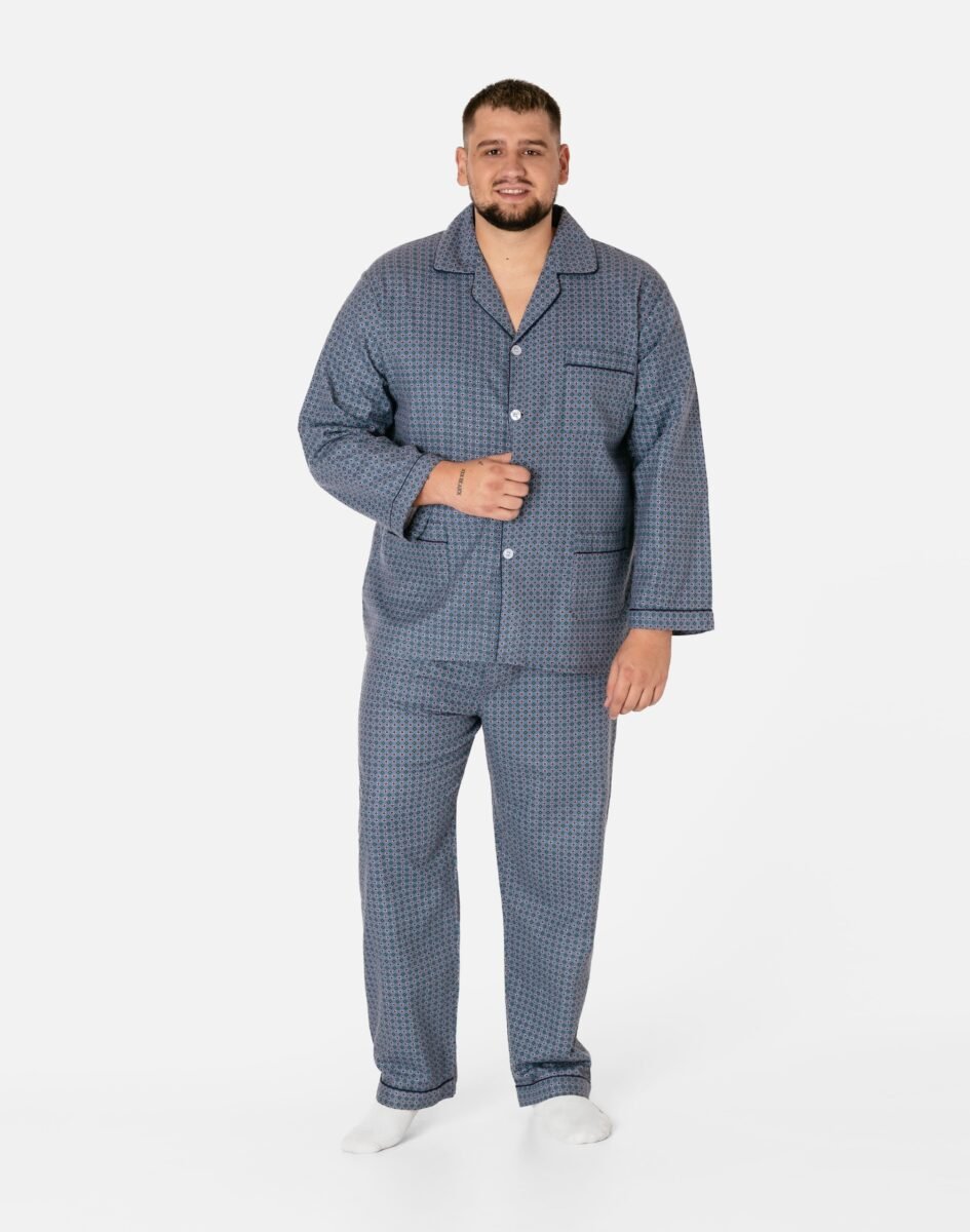 Duża Ciepła Piżama Męska Flanelowa Bawełniana Koszula + Spodnie 4033-4 5XL