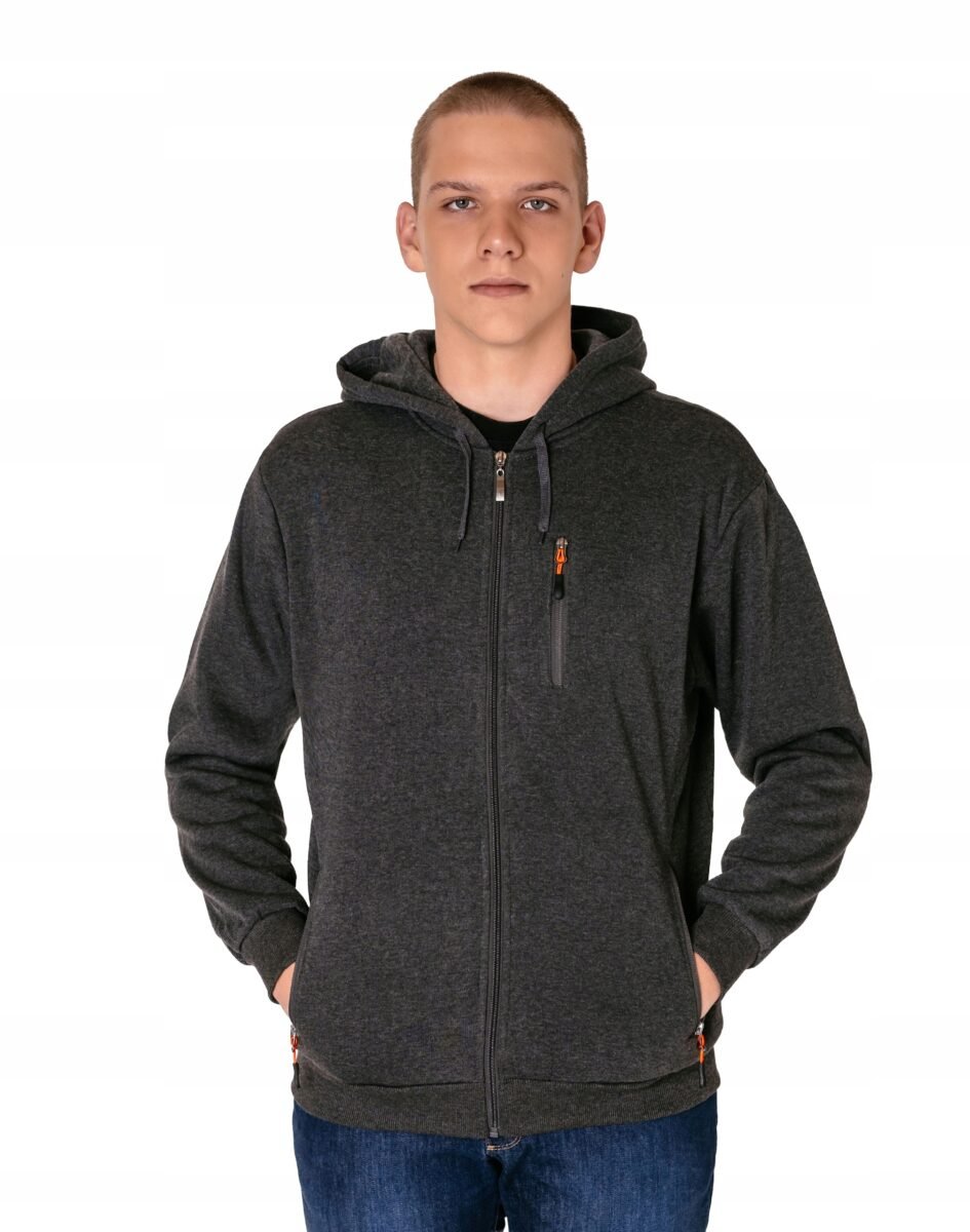 Ciepła Bawełniana Bluza Dresowa Męska Sportowa Rozpinana Kaptur 2476-3 XXL