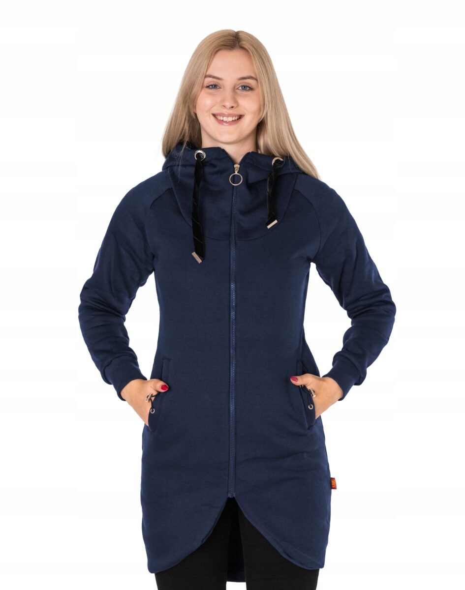 Długa Ciepła Bluza Płaszczyk Tunika Bawełniana Damska Rozpinana AMG13-3 r L