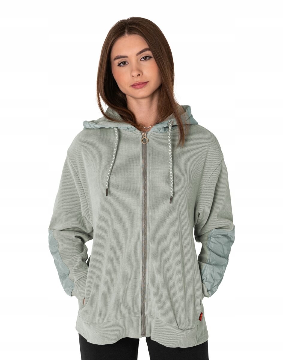 Luźna Sportowa Bluza Bawełniana Damska Szeroka Rozpinana z Kapturem 311-5 S