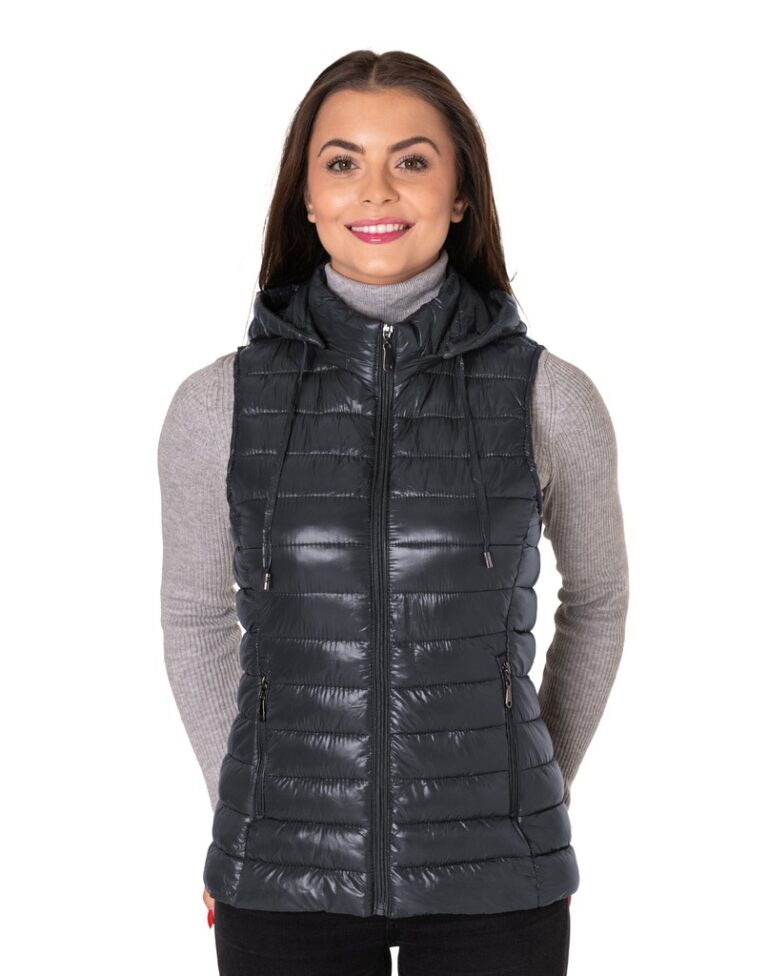 Ciepła Puchowa Kamizelka Damska Ocieplona Bezrękawnik z Kapturem 9138-2 S