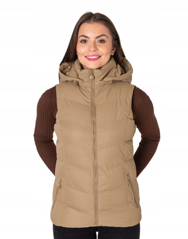 Ciepła Puchowa Kamizelka Damska Ocieplona Bezrękawnik z Kapturem M720-4 XL