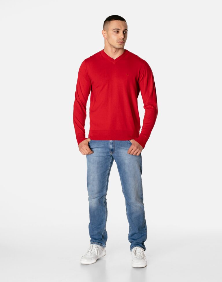Elegancki Cienki Sweterek Sweter Męski Gładki w V Serek Szpic S1S C121 XXL